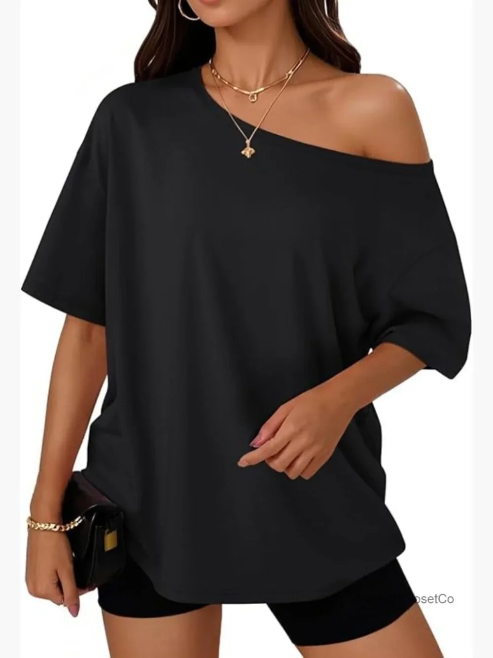 Off Shoulder Oversized T-Shirt Short Sleeve Tee Summer Y2K Top Loose Fit - Picture 1 of 7